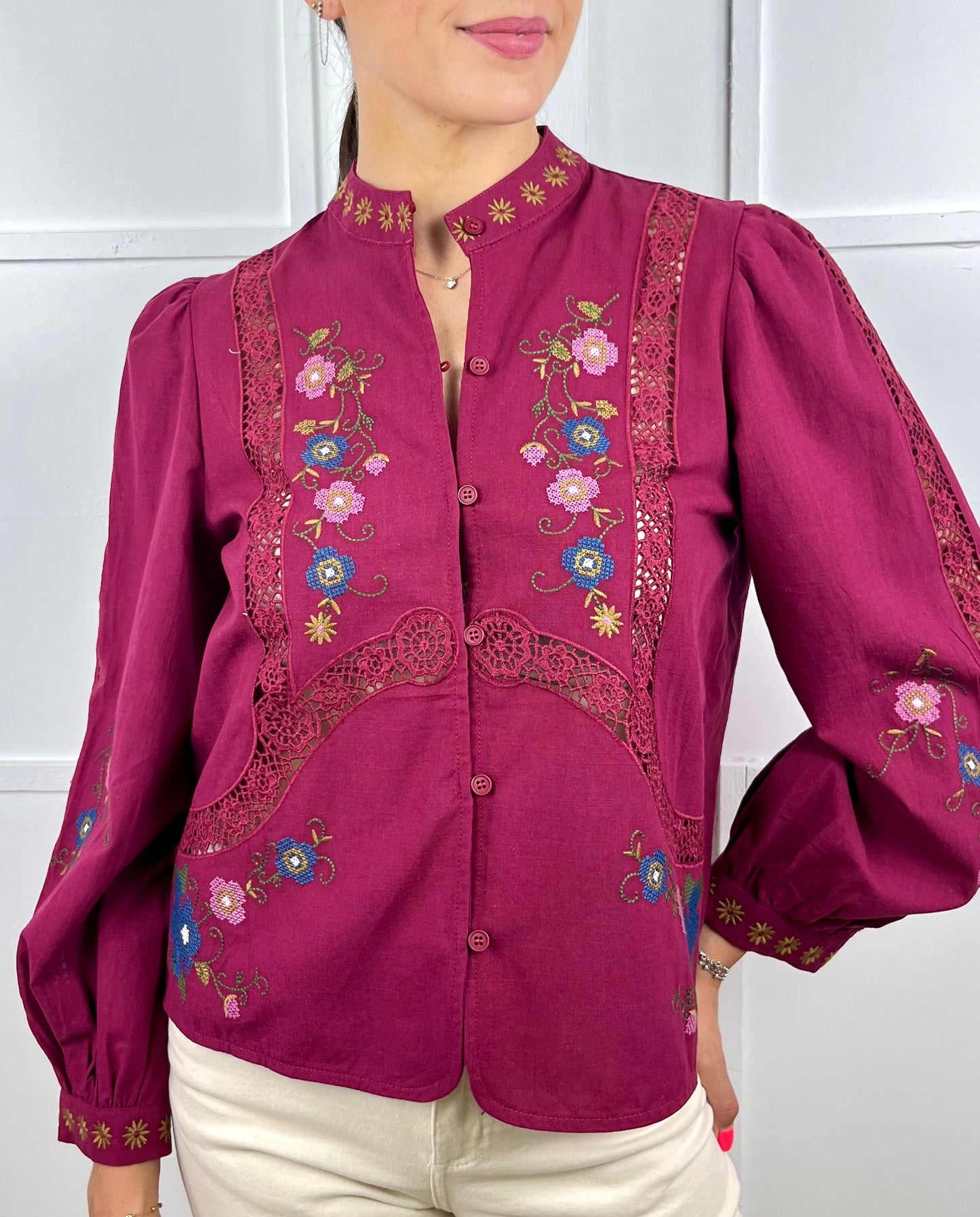 CAMISA BORDADA GRANATE