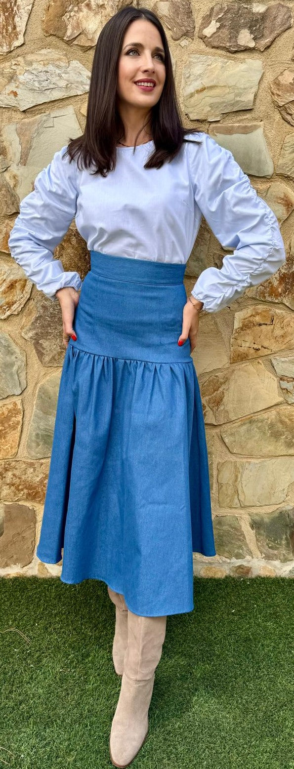 Camisa Azul Abullonada.