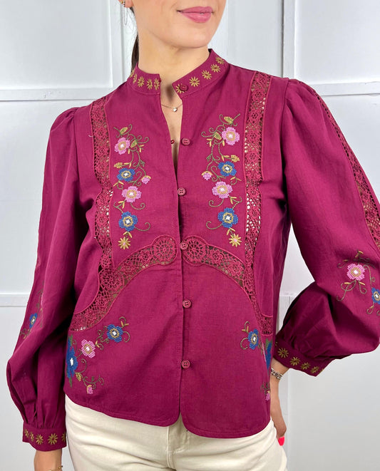 CAMISA BORDADA GRANATE