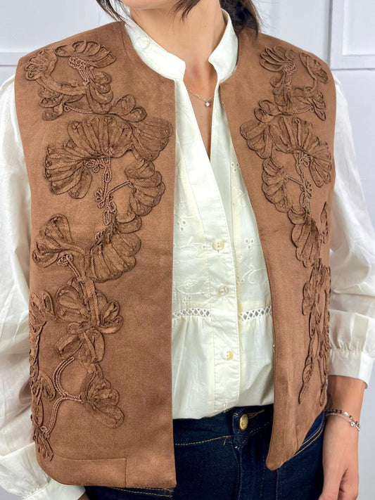 CHALECO FLOR CARAMELO