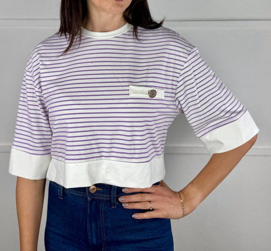 CAMISETA RAYAS LILA