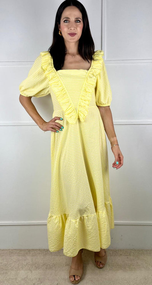 VESTIDO VOLANTE VICHY AMARILLO
