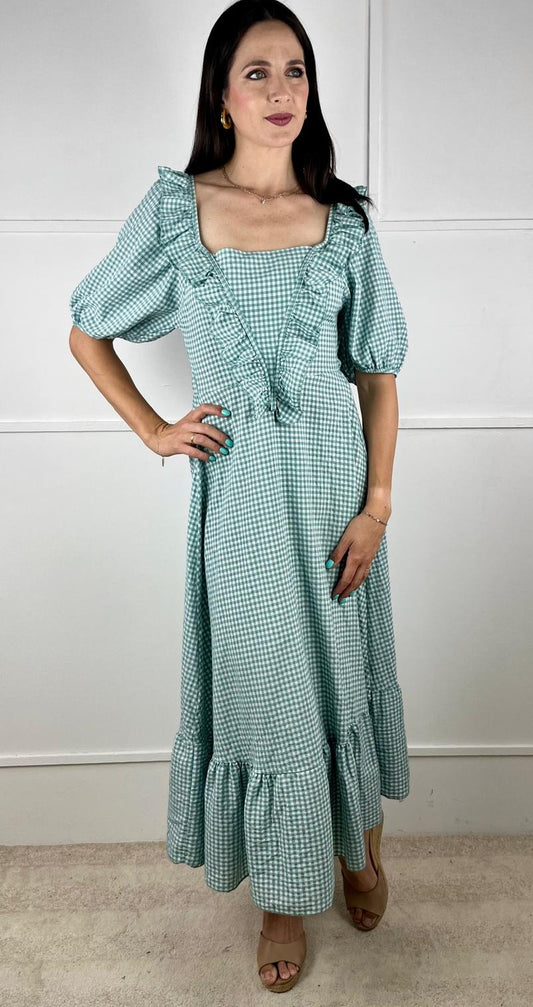 VESTIDO VOLANTE VICHY VERDE